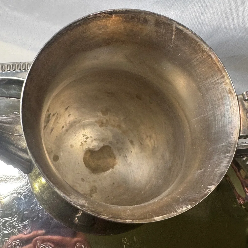 Vintage Oneida Silver Plate Tea Coffee Service Set with Etched Serving Tray 5pc